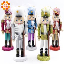 5pcs Creative Handmade Nutcracker Puppet Desktop Gifts Toy Decor Wood Christmas Ornaments Drawing Walnuts Soldiers Band Dolls 201203