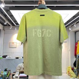High street tie dye gradient FG flocking letter 2022 summer new men's and women's loose round neck short sleeve casual T-shirt