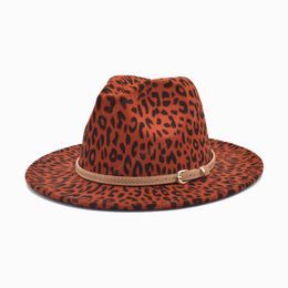New Autumn Leopard Print Fedoras Women Fashion Wide Brim Felt Fedora Hats Jazz Caps Men Vintage Panama