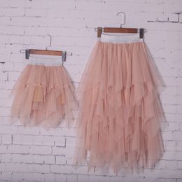 Mama Girls Tutu Lace Skirt Mommy and Me Matching Clothes Double Ruffles New Girls Half-dress Summer Parent Child Irregular Dress LJ201111