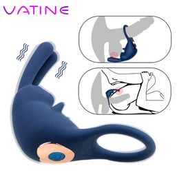 VATINE 10 Speeds Clitoris Stimulation Massager Vibrator sexy Toy for Men Couple Delay Ejaculation Penis Ring Vibrating Cock Rings