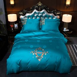 Europe luxury Embroidery Bedding Sets 100% Egypt Cotton Bedclothes Duvet/Quilt Cover Bed Linen Sheet wedding Set Queen King Size T200706