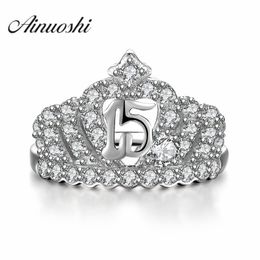 AINUOSHI Princess Ring Dimaond Crown Rings 925 Sterling Silver For Women Wedding Elegant Luxury Party Engagement Ring Jewelry Y200106