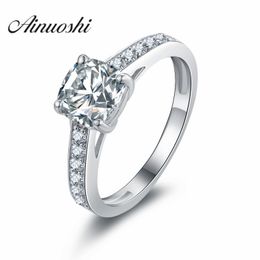 AINUOSH Luxury 1.5 Carat Cushion Cut Ring Sona Women 925 Sterling Silver Engagement Rings Wedding Ring Bridal Band Lovers Gift Y200106