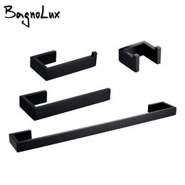 BagnoLux Stainless Steel Black Beautiful Self-Adhesive Wall Hook Toilet Paper Holder Towel Bar Bathroom Accessories LJ201209