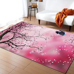 Nordic Carpets Soft Flannel 3D Cherry Blossoms Printed Area Rugs Parlour Mat Rugs Anti-slip Large Rug Carpet for Living Room 200925