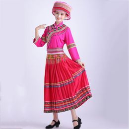 woman Embroidery hmong clothing stage performance wear ethnic miao dancing dress elegant skirt suit Asia folk dance costume