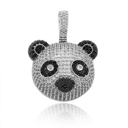 High Quality Gold Plated Bling Iced Out CZ Panda Pendant Necklace for Men Women With Free 24inch Rope Chain