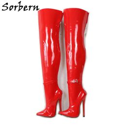 Sorbern Custom Crotch Thigh High Boots Women Locakble Back Zipper 18Cm Spike High Heel Ankle Straps Ladyboy Boot For Coressdress