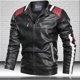 Men's Leather Jackets High Quality Stand Collar Jacket Leather Men Patchwork Motorcycle Winter Coat Mens Biker Jacket 201120