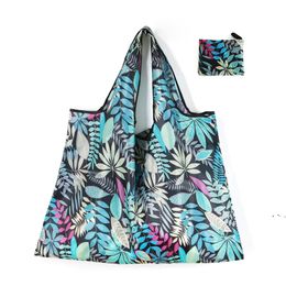 Foldable Shopping Bag Thick Large Tote ECO Reusable Waterproof Oxford Cloth Reusable Fruit Grocery Pouch Floral Pattern RRE12807