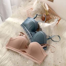 WasteHeart New Women Fashion Pink Blue Lace Padded Bra Set