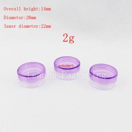 2g purple empty cream cosmetic bottles with screw cap, sample lip balm jar small display PS container plastic jarsshipping