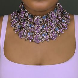 -Dvacaman Mujeres Capas de cristal Cadena Colgante Colgante Collar Big Declaración Collar Rhinestone Indian Bridal Jewelry Famale Bijoux AI32 Y200730