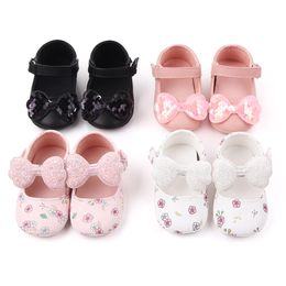 Baby Shoes Girl Princess Bowknot Toddler PU Rubber Sole Anti-slip First Walkers Infant Newborn Crib Shoes Moccasins