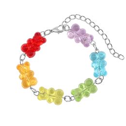 Cute Cartoon Rainbow Candy Bear Ins Coloured Gummy Woman Charm Bracelets Bounce Di Hip Hop Jelly Colour Girl Gift