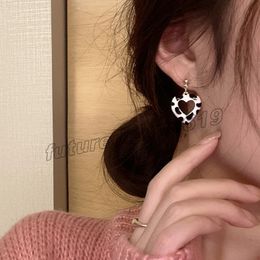 S925 needle Trendy Jewellery Black White Love Dangle Earrings Simply Design Vintage Temperament Heart Drop Earrings For Women