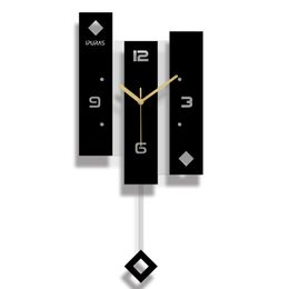 Creative Acrylic Swing Wall Clock Modern Black Pendulum Clocks Wall Home Decor Silent Living Room Montre Murale Gift Ideas FZ895 201118