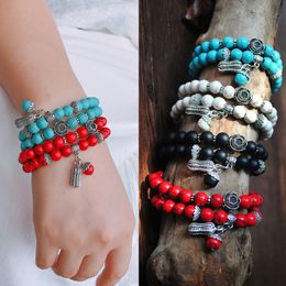 Lovers Flower and Fruit 2 Combination Set Turquoise Beaded Elastic Bracelet Retro Bracelet