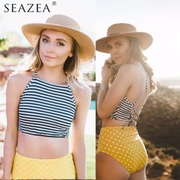 Women's Swimwear Seazea 2021 Sexy Bikinis Set Striped Bikini High Waist Swimsuit Halter Women Summer Bathing Suits Bandage Biquini1