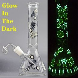 new Luminous Glass Beaker Bong Dab Rig Water Pipes Glow In The Dark bubbler Dab rig recycler Bongs hookah shisha with glass oil burner pipe