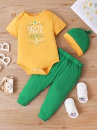 Baby Letter Graphic Bodysuit & Sweatpants & Hat SHE