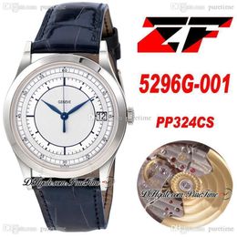 2022 ZF Calatrava 5296G-001 A324 Automatic Mens Watch 38mm Steel Case White Dial Blue Hands Leather Strap Super Edition Puretime 324CS PP324SC PTPP Watches