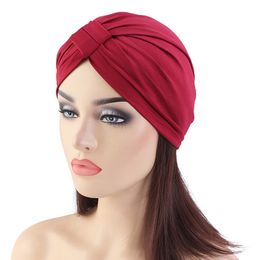 Women Solid Color Turban Cotton Stretchy Cap Headwear for Muslim Hijab