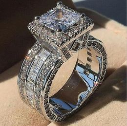 2022 anime ring setzt Choucong einzigartiger Luxus-Schmuck 925 Sterling Silbergold-Füllung Princess Cut Whie Topaz CZ-Diamant-Party Ewigkeit Frauen Hochzeit Band Ring Geschenk