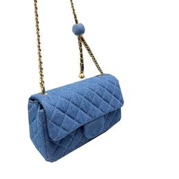 Denim Gold Crush Ball Mini Flap Square Bags 17cm/20cm Quilted GHW Crossbody Adjustable Shoulder Strap Vanity Cosmetic Case Ladies Fashion Luxury Designer Handbags