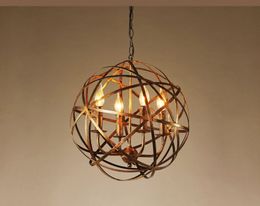 American retro industrial wind cafe iron ball 4*E14 bulb chandeliers Europeab loft creative home deco living room chandeliers