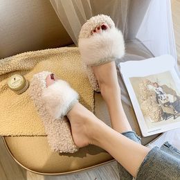 Med House Slippers Platform Glitter Slides Women Luxury Shoes Pantofle Winter Footwear On A Wedge Flock Fur Flip Flops Jelly X1020
