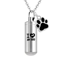 Ashes Necklace For Pet Paws Stainless Steel Cremation Urn Cylinder Memorial Jewellery Ashes Pendant Keepsake-I love my Dog