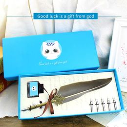 Fountain Pens English Calligraphy Writing Feahter Quill Pen In Set With Ink Lovely Birthday Gifts Christmas Box For Student 5Nibs1