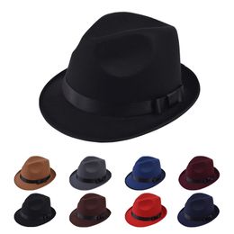 Erkekler Kadınlar Geniş Memul Yün Hisset Jazz Fedora Şapkaları İngiliz Stil Trilby Party Resmi Panama Kapa Siyah Sarı Elbise Şapka