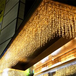 220V EU LED Christmas Light Icicle waterproof Fairy String Curtain Lights Garland Outdoor For Wedding Party Bar New Year Decor Y201020