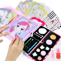 Kids Makeup Drawing Toys Multi-function Handle LED Painting Colourful Make up Cosmetics Suitcase Toy Drawing Board For Girls Gift LJ201009