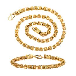 Retro Dragon Heads Jewellery Set 18k Yellow Gold Filled Womens Mens Necklace+Bracelet Set