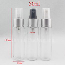 transparent spray bottle 30ml round shoulder gray matt silver anodized aluminum bottles plastic 50pcs/lotgood package