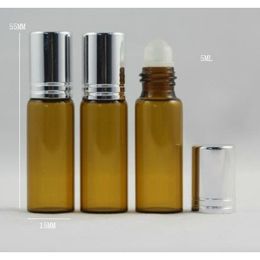 200 x 5ml Roll on perfume bottle 5 ml amber essential oil roll small brown glass roller container