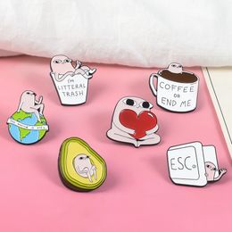 Fun Idea Pink Enamel Pins Earth Coffee Avocado Badges Custom Brooches Cartoon Comics Bag Clothes Lapel Humour Gift