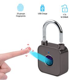 HISMAHO Fingerprint Lock USB Rechargeable Waterproof Smart Thumbprint Padlock Anti-theft Electric Door Lock For Luggage Case Y200407