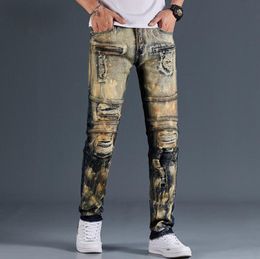 Mens Design Jeans Distressed Ripped Biker Slim Fit Motorcycle Biker Denim For Mens Fashion Mans Black Pants 20ss pour hommes