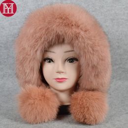 Beanie/Skull Caps Style Winter Outdoor Knit Real Genuine Fur Balls Hats Women Windproof Beanies Hat Skullies1