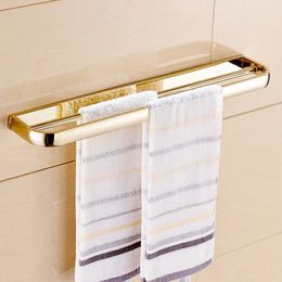 Gold Polished Brass Square Bathroom Hardware Towel Shelf Towel Bar Paper Holder Cloth Hook Bathroom Accessory Kxz014 LJ201204