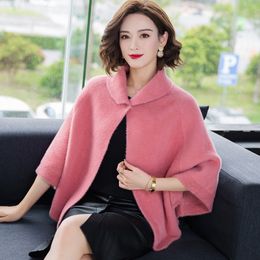 Women Floral Faux Mink Cape Coat Women's Bat Loose Large Size Sweater Cardigan Shawl Cape Cloak 201031