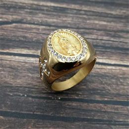 Gold Colour Virgin Mary Rings for Women Men Stainless Steel Iced Out CZ Ring Hip Hop Christian Jewellery Dropshipping