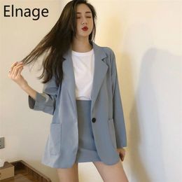 Fashion Women Skirt Suits One Button Notched Spring Blazer Jackets Slim Mini Skirts Two Pieces OL Sets Female Outfits 5B336 200922