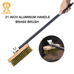 Professional Pizza Oven Copper Brush Scraper Household Grill Brass Cleaning Brush with 21 inch Aluminium Handle