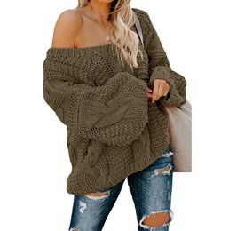 Sexy New Womens Winter Autumn Snow Sweaters Scoop Neck Long Sleeves Stripe Striped Woollen Sweaters Pullovers Keep Warm Loose Size S-2XL